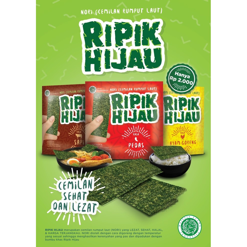 

Bundling Snack Rumput Laut (Nori) Ripik Hijau 3gr x 10 pcs