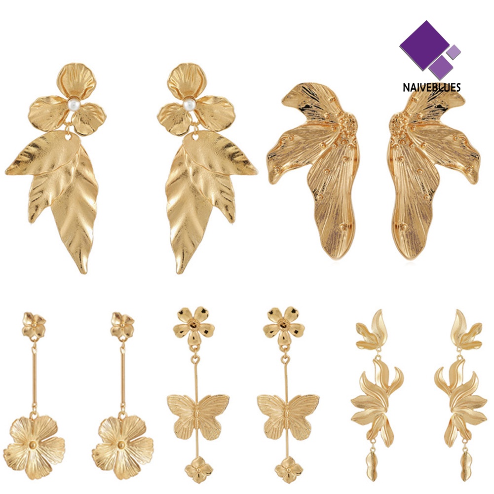 Anting Stud Kait Juntai Bentuk Daun Bunga Butterfly Untuk Wanita