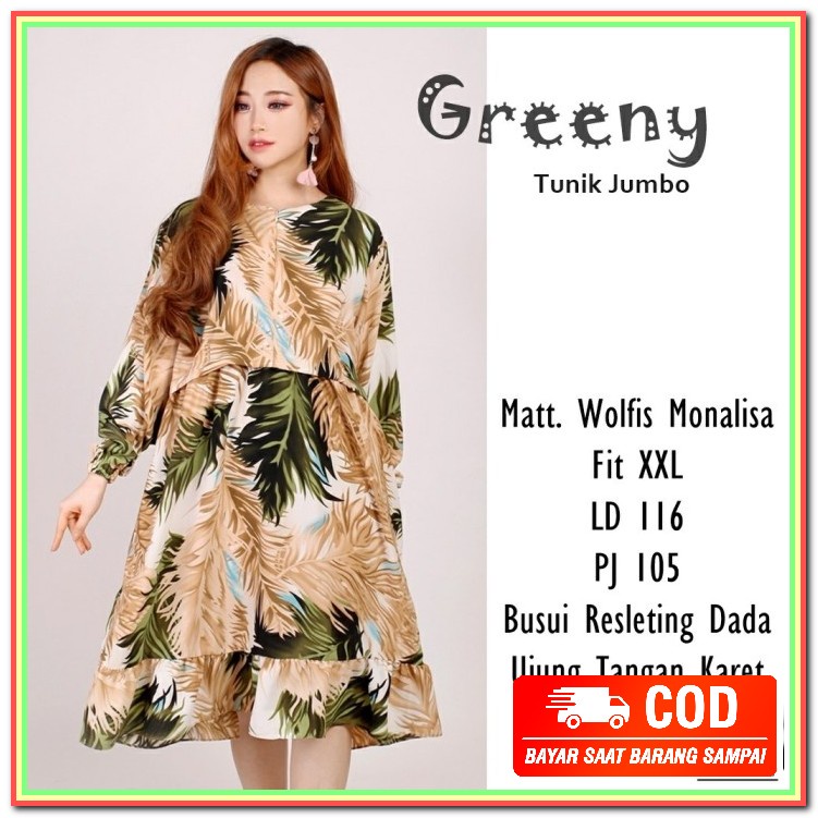 Tunik Remaja Model Terbaru Kekinian 2021 / Baju Wanita Tunik Mura VZ142 Tunik Jumbo Greeny [Dress 01