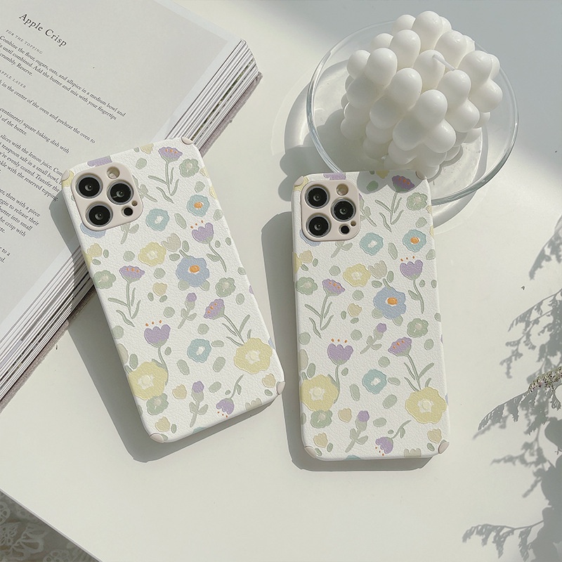 Casing Samsung A03 A03s A02 M02 A02s A22 A12 A72 A52 A32 A42 A71 A51 A50 A50s A30s A31 A30 A20 A022 MO22 M02S M12 Faux Leather Simple Flowers Tpu Phone Case Soft Protective Cover-5