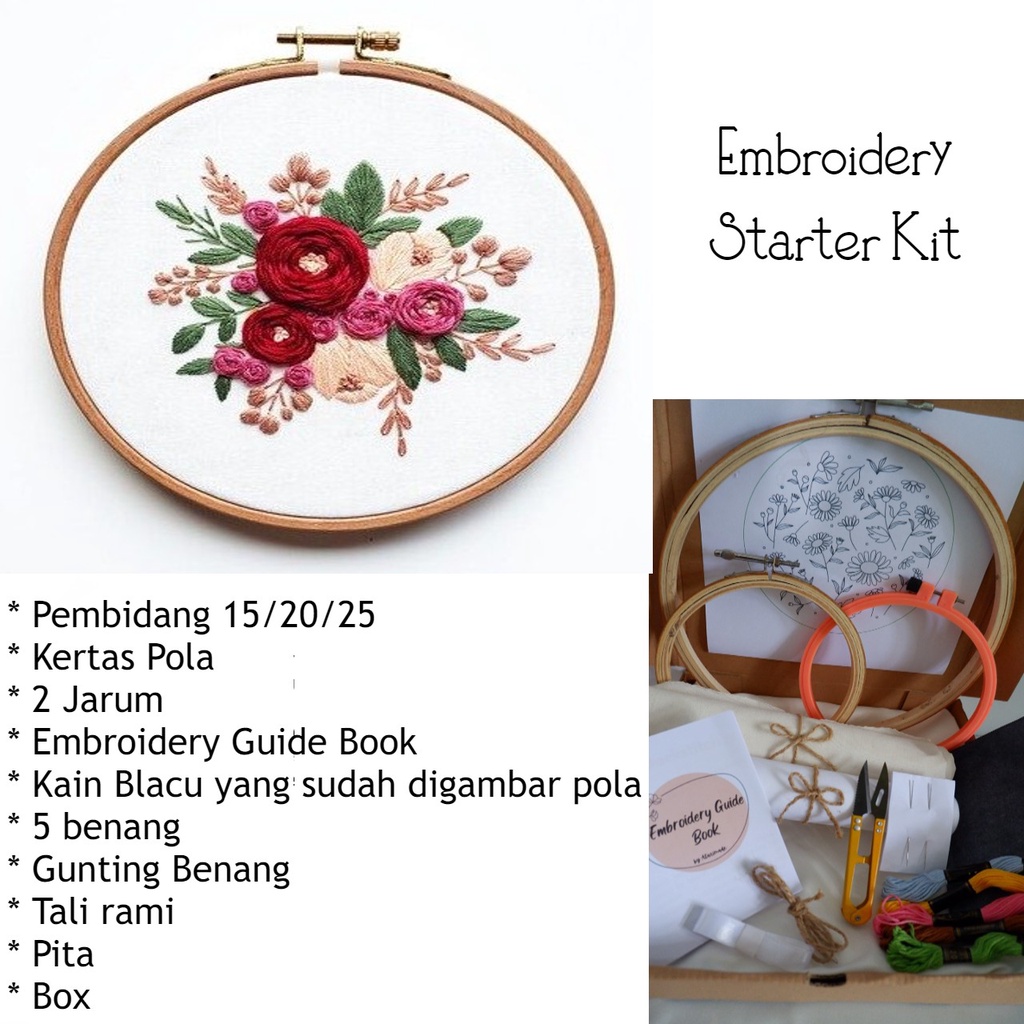 Embroidery Kit Package Flower Seri A/Paket Sulam Untuk Pemula/Paket Sulam Tangan/Menyulam Kit/Decor