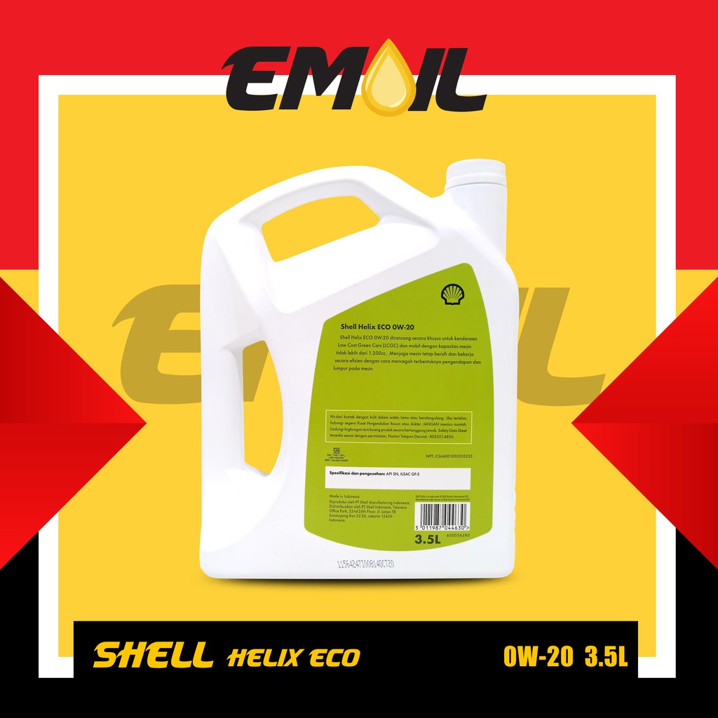 Oli Shell Helix Eco 0w - 20 CAR LCGC API SN/ GF-5 galon 3,5 liter