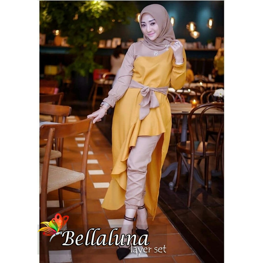QF - SETELAN  BELLALUNA  ATASAN LD 100 CELANA PINGANG KARET PJ 98