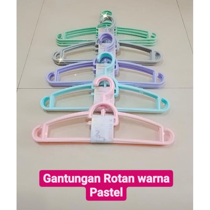 6pcs Gantungan baju rotan warna pastel- hanger baju dewasa