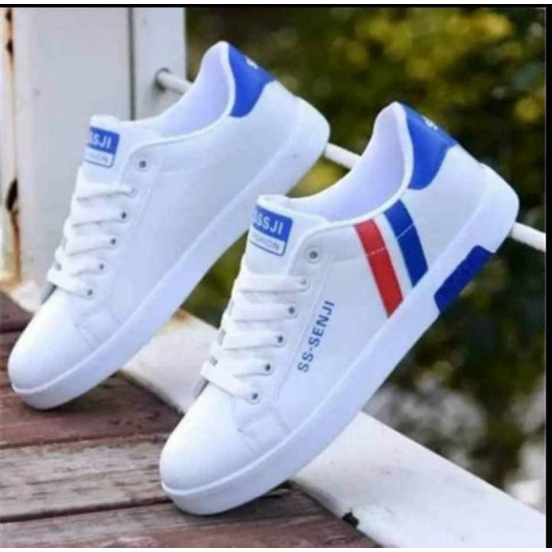 Zhira SEPATU SNEAKERS HITAM PUTIH PRIA SS SENJI|Spatu|swepatu|Sepatu full white|Sepatu Sneakers Remaja Pria|Snakers Snikers Cowok Cowok Dewasa|Sepatu Model Sporty Men Fashion