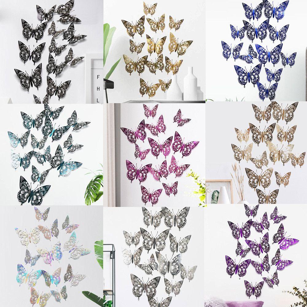 Solighter 12PC 3D Berongga Kupu-Kupu Desain Indah Butterfly Decals Pernikahan Ruang Tamu Dinding Décor