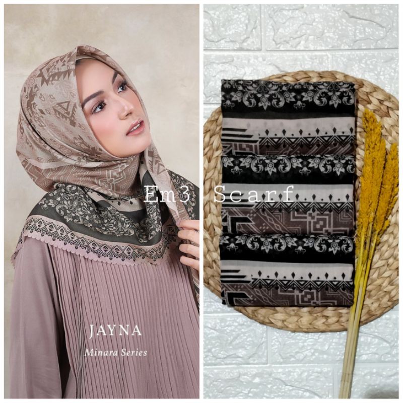 Em3 scarf HIJAB Segiempat LASERCUT voal motif minara mocca