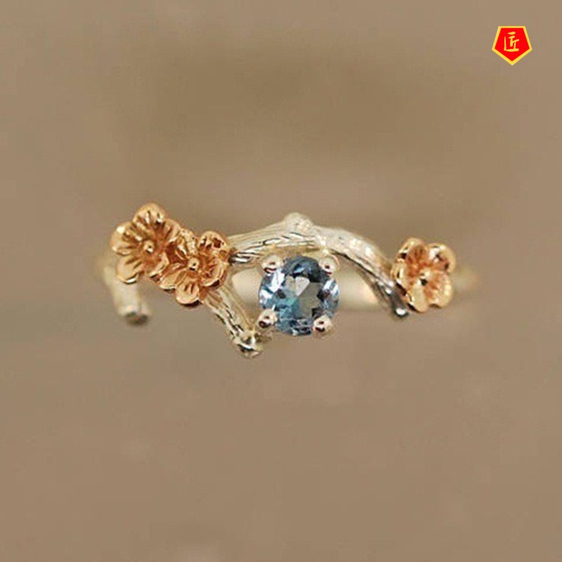 [Ready Stock]Fashion Elegant 925 Silver Color Separation Flower Ring 14K Rose Gold