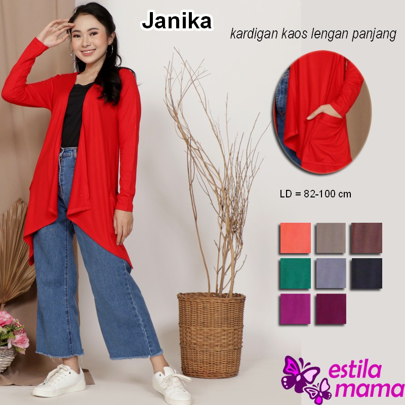 (Janika) Kardigan lengan panjang kaos spandex kantong Hitam/Coklat/Moka/Jingga/ Merah/Anggur/Magenta