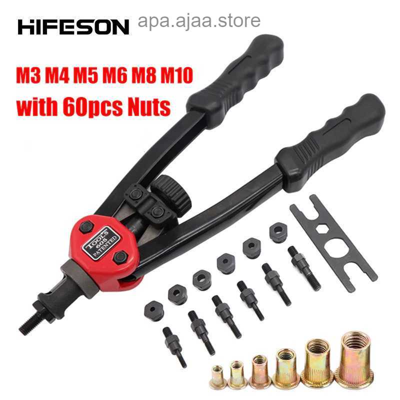 Terbaru HIFESON Hand Threaded Riveter Nuts Guns with Nuts 605 60PCS - Alat memasang rivet baut Harga Grosir