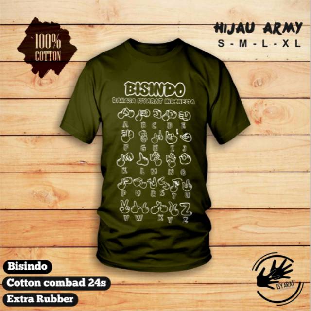 Kaos Bisindo abjad jari depan Warna Hijau Botol