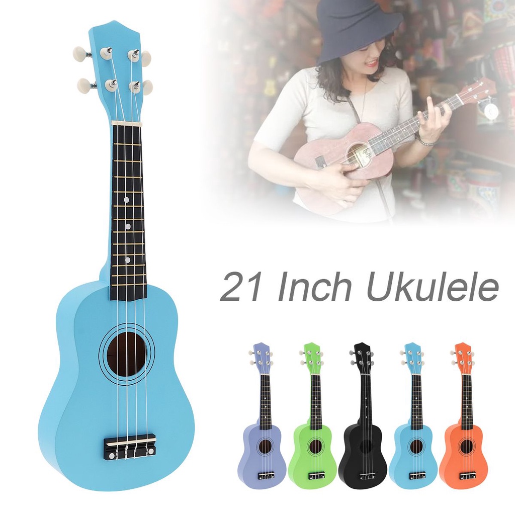 Instrumen Musik Ukulele Soprano Basswood 4 Senar Ukuran 21 Inci 5 Warna Murni