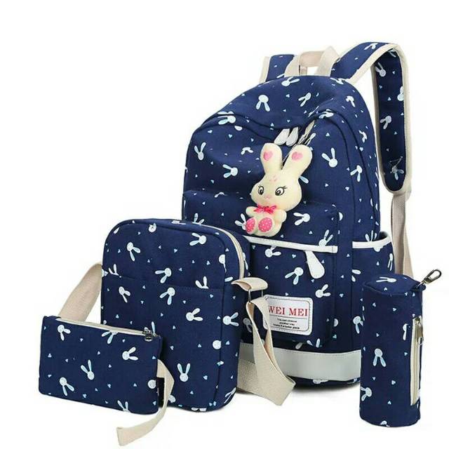 Tas Ransel Anak Sekolah Karakter Bag Backpack Lucu Motif Cartoon Kelinci Cute 4in1 Set