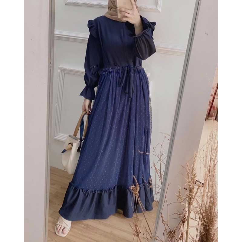 Baju Gamis Wanita Remaja Murah NB /XL Letsmuslimah Cewek Muslim Hijab Syari Muslimah 2022 Terbaru Lt-NVT NAVY