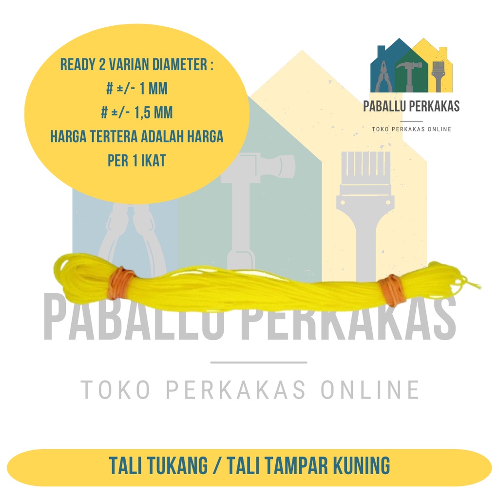 Tali Tukang Kuning 1 mm 1,5 mm / Benang Tukang / Tali Tampar Kuning  1m 1,5mm / Benang Nylon / Tali 