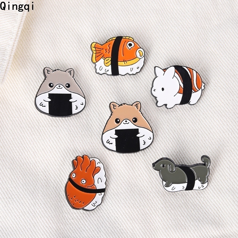 Bros Pin Enamel Desain Kartun Sushi Nasi Makanan Jepang Untuk Hadiah Teman