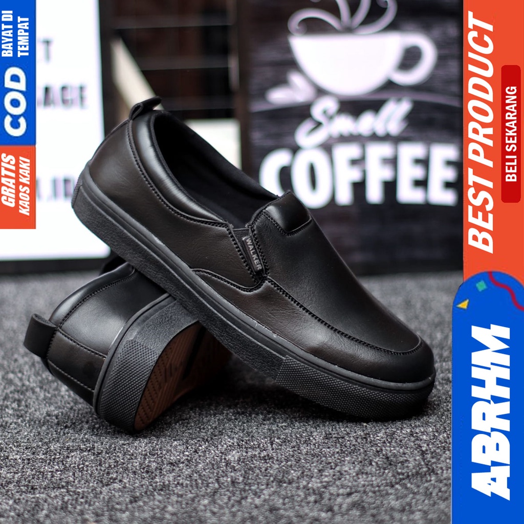 Abrhm Lubis - Sepatu Slip On Casual Pria Kerja Hitam