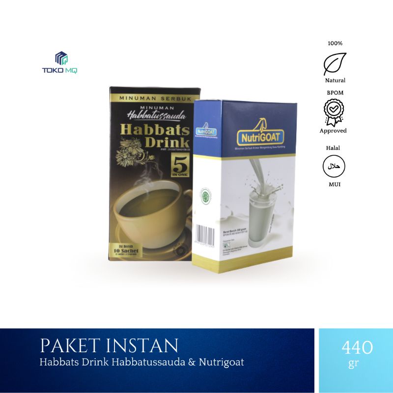 

Toko MQ-Paket Instan Habbatdrink 10 Sachet & Nutrigoat 200 Gr + 250 Gr