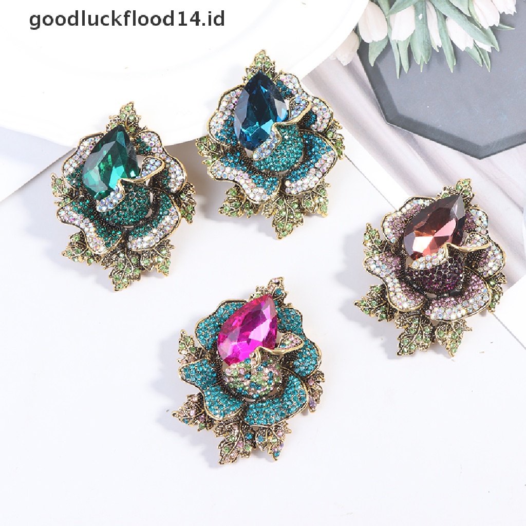 [OOID] 1Pc Rhinestone Large Flower Brooches Women Coat Brooch Pin Fashion Accessories ID