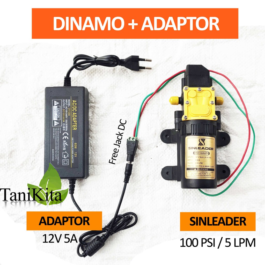[ORIGINAL] PAKET DINAMO + ADAPTOR 12V 5A SINLEADER 100 PSI 5 LPM