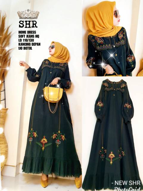 30 READY !!! ORI SHR !!! MAXY GAMIS SOFT JEANS BORDIR BUNGA BUSUI