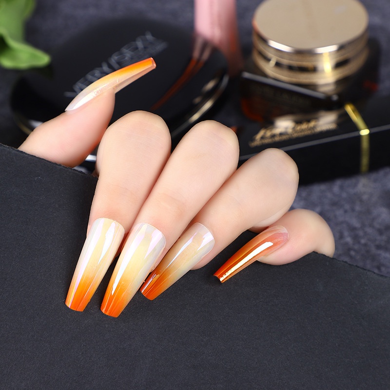 24pcs / Set Kuku Palsu Akrilik Warna Gradasi Pelangi Untuk Nail Art Diy