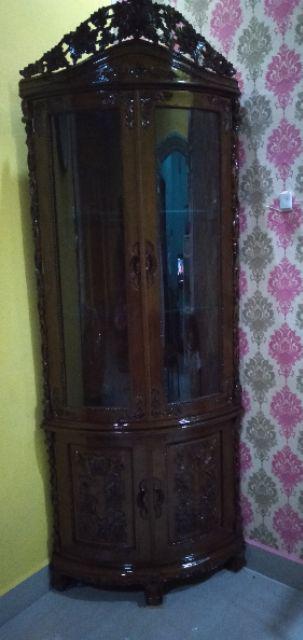 Almari Sudut Mawar.ambalan Kaca,mebel Jepara,furniture