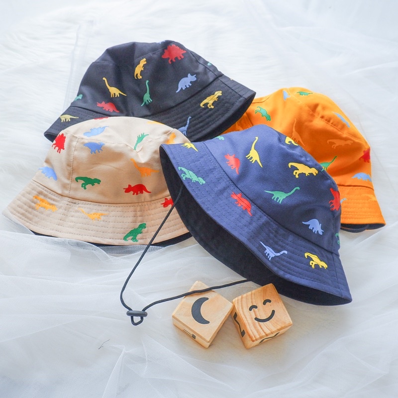 Bucket Hat Anak Polos Topi Anak Dino Topi Rimba Topi Piknik Anak Laki Laki Cowok Motif Full Dino