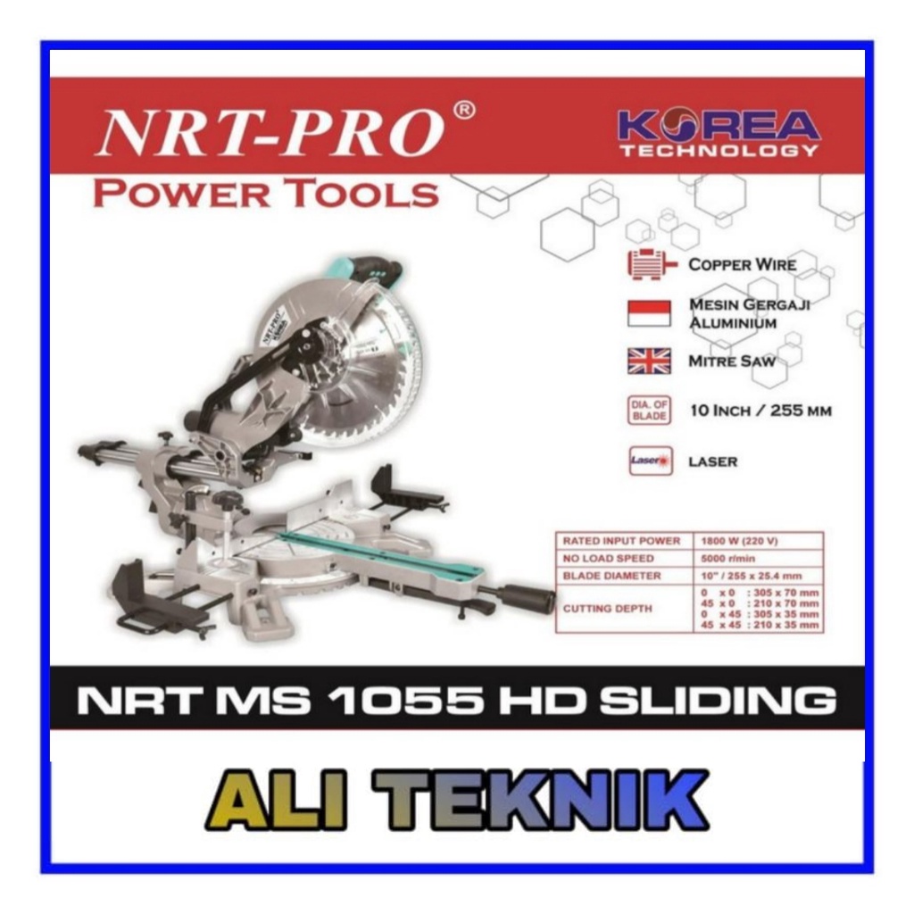 MITRE SAW  TERBARU NRT-PRO MS1055 HD Mitter Saw 10 Inch Mitre Miter Gergaji Sliding Mesin