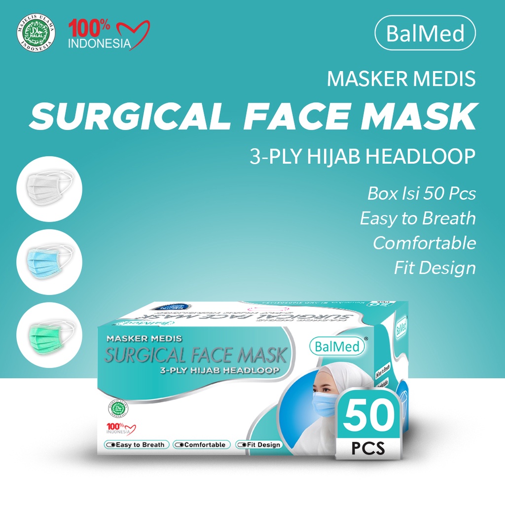 Masker Medis 3 Ply Hijab Headloop BalMed