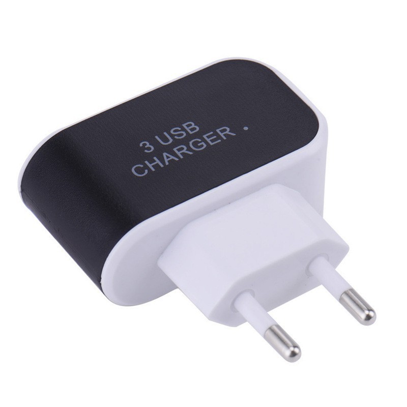 Adapter Travel Charger USB 3 Port 5V 3.1A EU Plug LED EKA Black Grab Medan