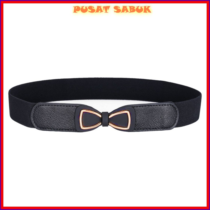 Belt Ikat Pinggang Kecil Korea Sabuk Obi Karet Wanita Fashion Gesper Cewek Polos Model Kupu Hitam