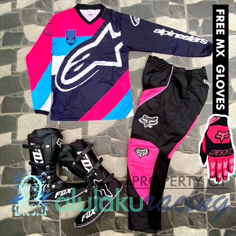 Jersey, Celana, Sarung Tangan &amp; Sepatu Fullprint with Protectors Fullset MX Trail Motocross - Paket Bundling ASCTFG051201-F48