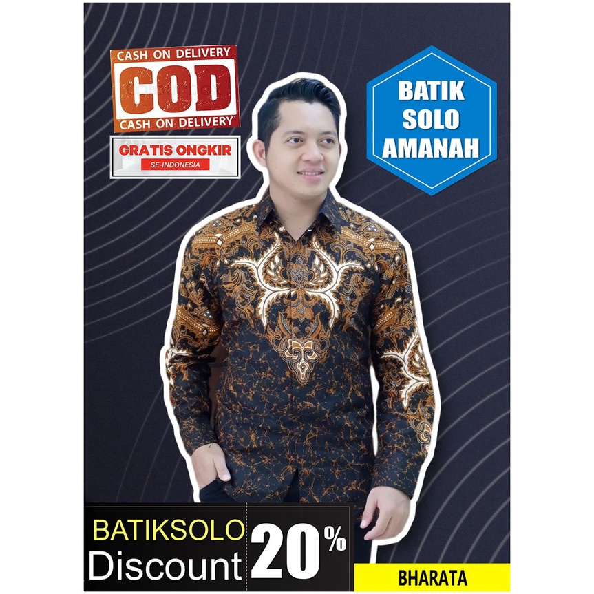 PROMO BHARATA BATIK INDONESIA KEMEJA BATIK PRIA SOLO LENGAN PANJANG LAPIS FURING ATASAN