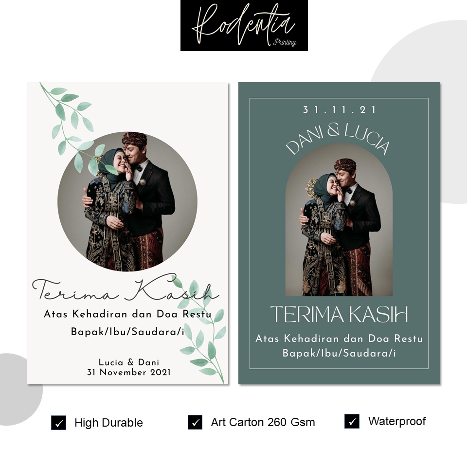 Kartu Ucapan Terima Kasih Thank You Thanks Card Pernikahan Wedding Khitan Custom Foto Mempelai/Penga