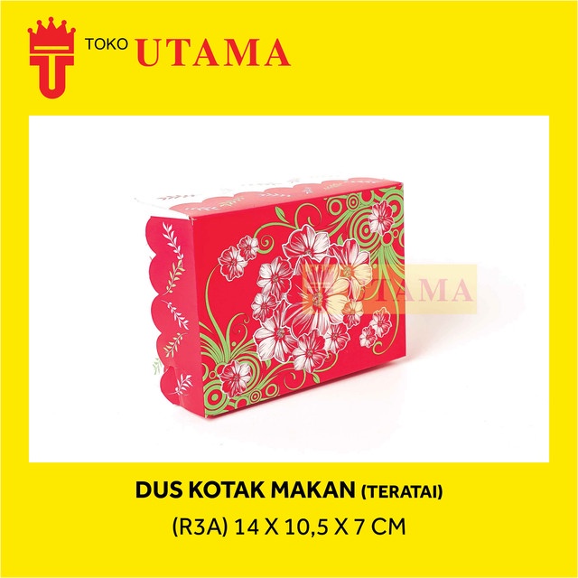 R3A 14 x 10,5 x 7 CM Dus Makan Motif Teratai Merah Nasi Kue Dos Box Kotak