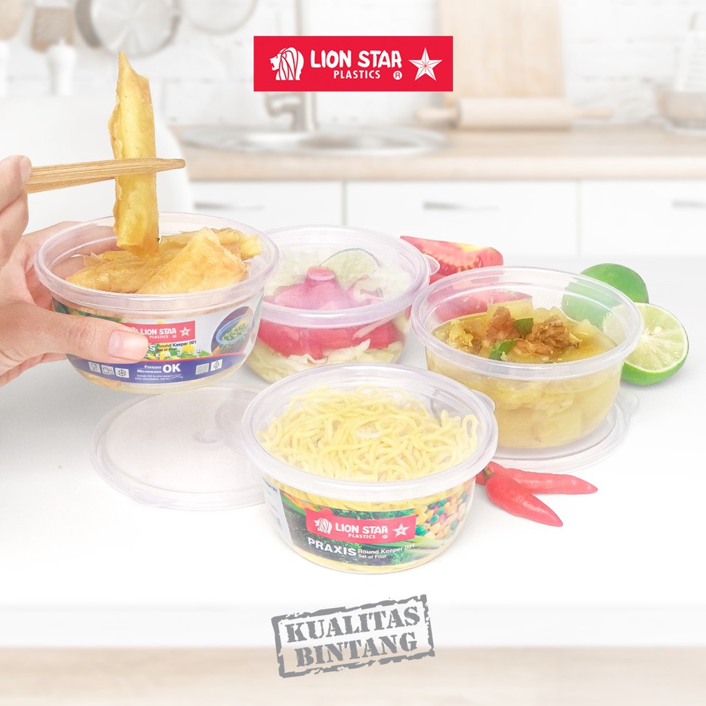 Lion Star Toples Kotak Lunch Box Makanan Penyimpanan Bening KP-3 Praxis Round Keeper 001 Set of Four