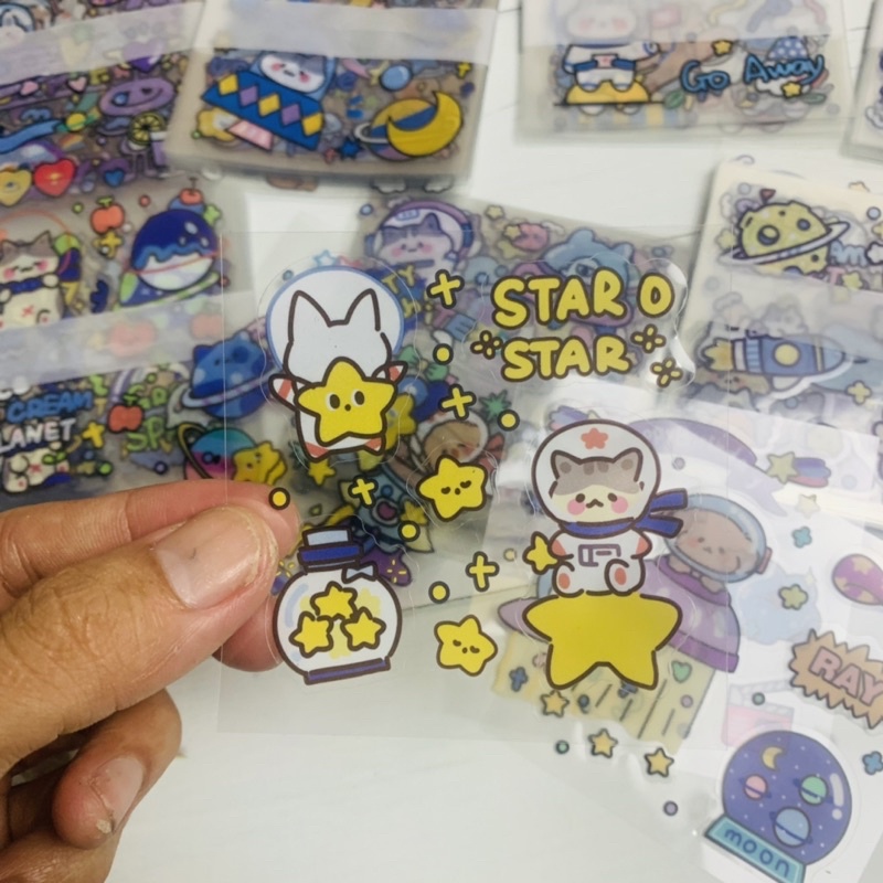 PH isi 10 LEMBAR Stiker import Transparan PVC Motif Kartun PLANET Lucu Untuk Dekorasi Stiker gelas stiker Scrapbook stiker hp