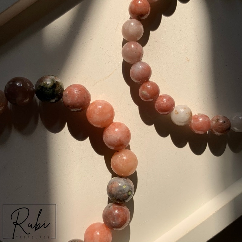 Rhodonite Natural Stone Crystal Bracelet | Gelang Batu Alam Rhodonite