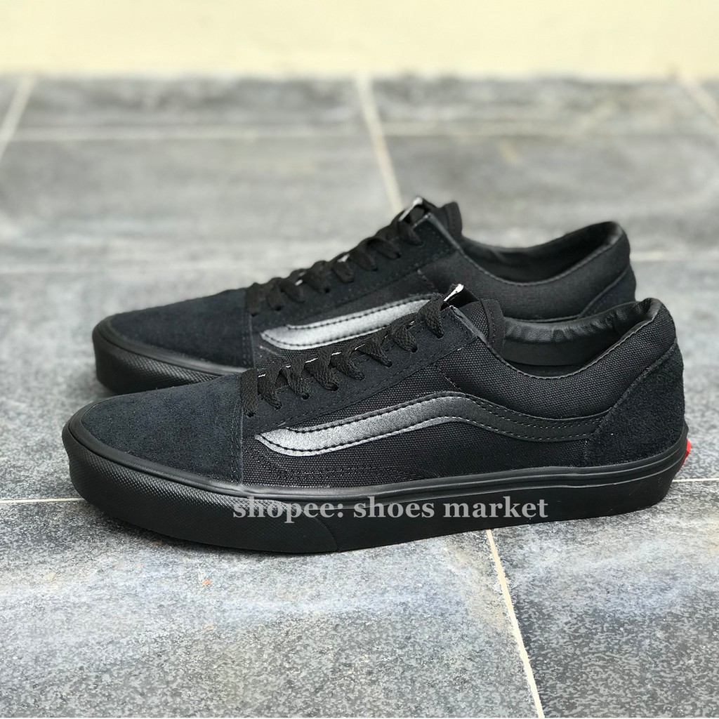 VANS OLDSKOOL ALL BLACK  FULL HITAM WAFFLE DT