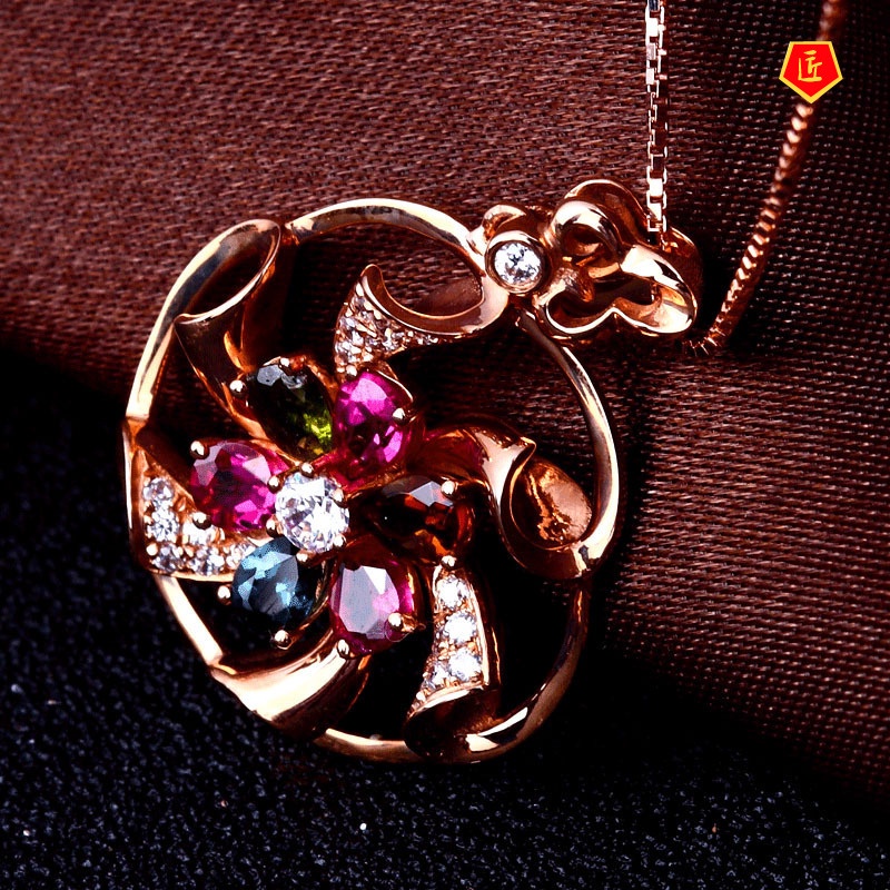 [Ready Stock]Colorful Gem Pendant 18K Rose Gold Fashion Temperament