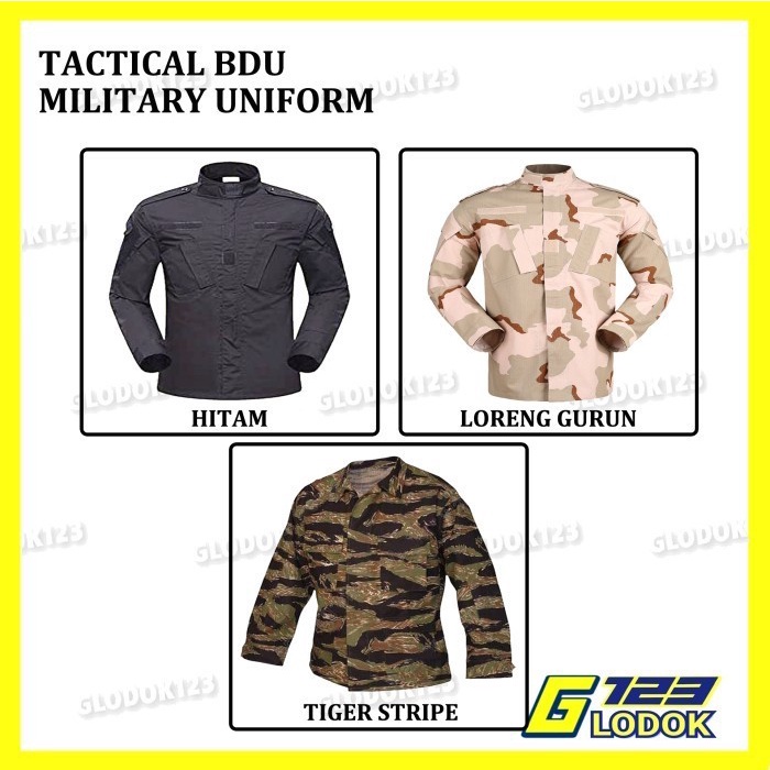 Combat Suit BDU Tactical SWAT Police Loreng Gurun Tiger Stripe Import