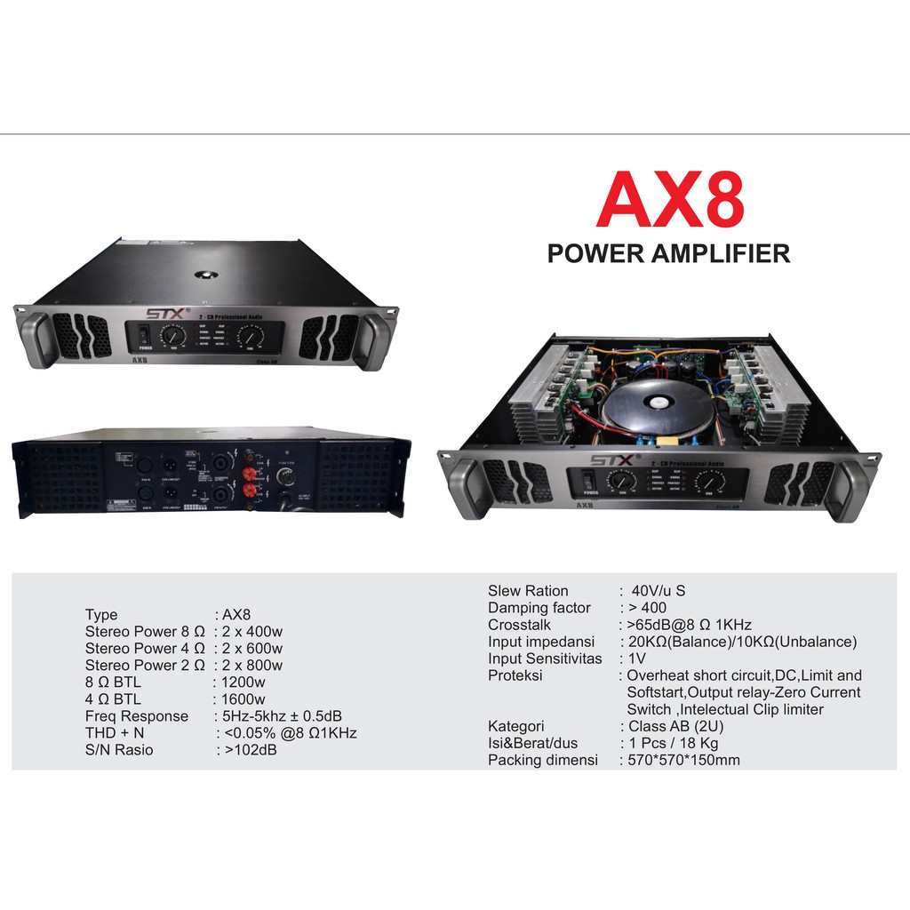 Power Profesional Audio Amplifier Merk STX 2*400W/OHM AX