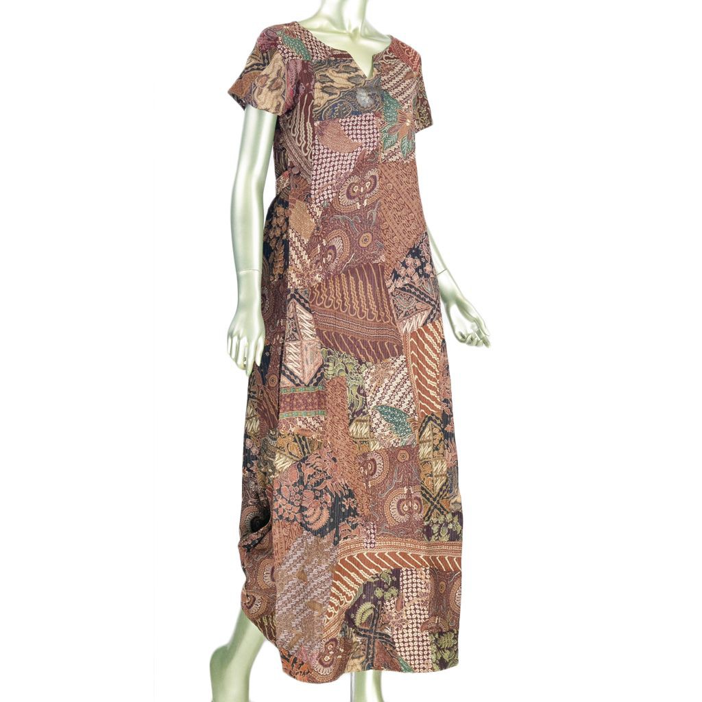 LONG DRESS PRINCESS BATIK MBL BENANG TINDIS LENGAN PENDEK GAUN WANITA