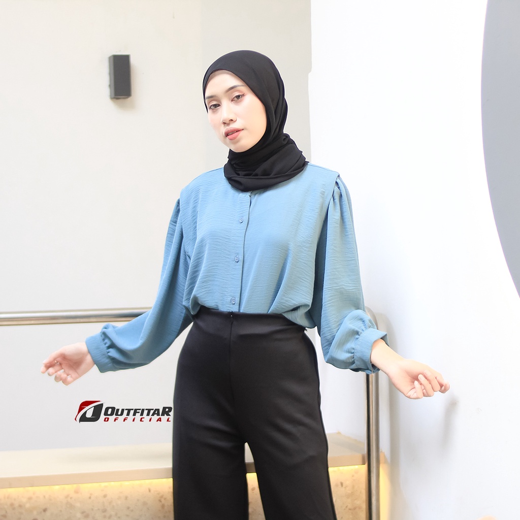 Kemeja Wanita Oversize Lesley River Blouse Oneck Longsleeve Hight Quality Premium