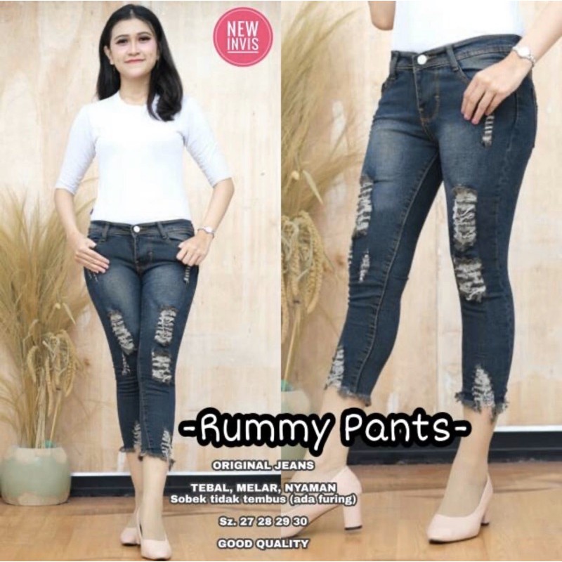 Rummy pants | celana jeans 7/9 sobek tidak tembus | PDK 7/9