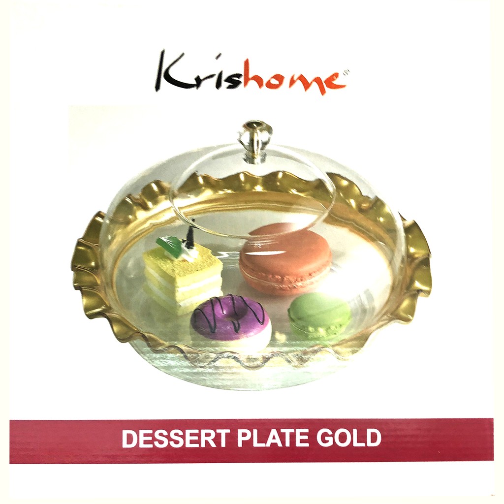 Krishome Dessert Plate Gold Love 30cm Tempat Snack Kue Cemilan Motif Love