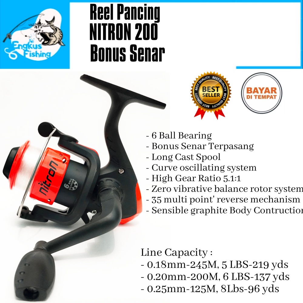 Reel Pancing Nitron 200 (6 Bearing) Bonus Senar Murah - Engkus Fishing