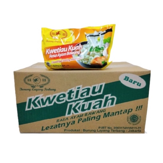 

Kwetiau Kwetiau Kuah Cap Burung Layang Terbang Rasa Ayam 1 Dus Isi 20