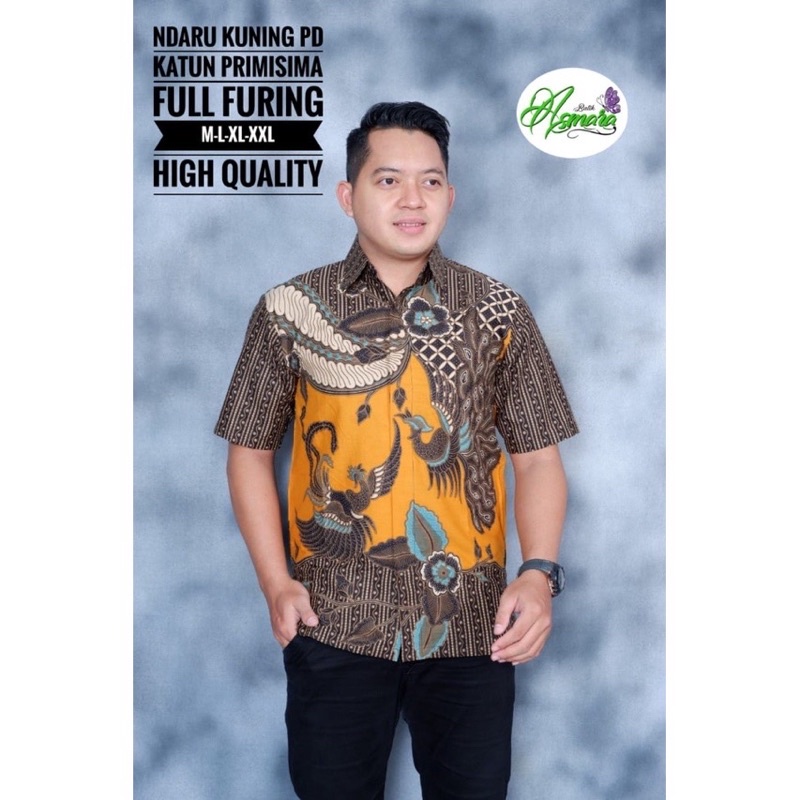 NDARU KUNING PD Kemeja Batik Pria Solo Asli Lengan Pendek Katun Halus FULL FURING PREMIUM Mewah Atas